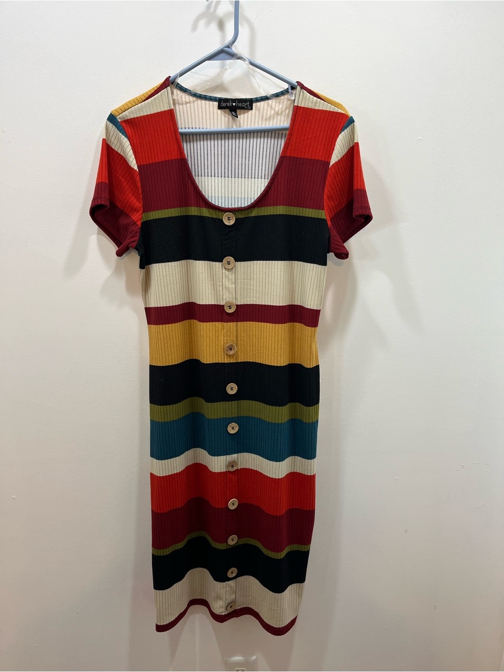 Derek Heart Midi Dress Size 1X Knit Ribbed Faux Buttons